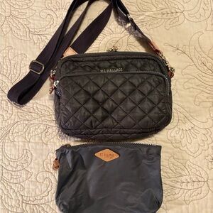 MZ Wallace Quilted Crossbody Bag, Color is magnet (gray) with gold hardware.